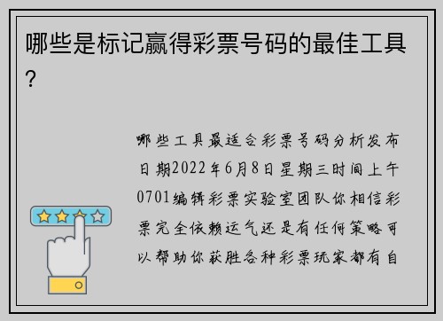 哪些是标记赢得彩票号码的最佳工具？